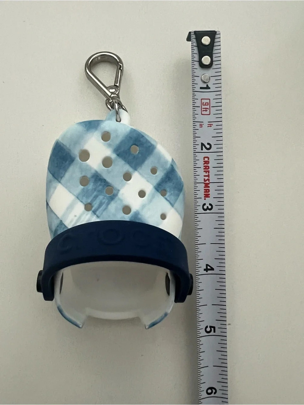Bath & Body Works Blue and White Plaid Croc pocketbac sanitizer holder bag charm